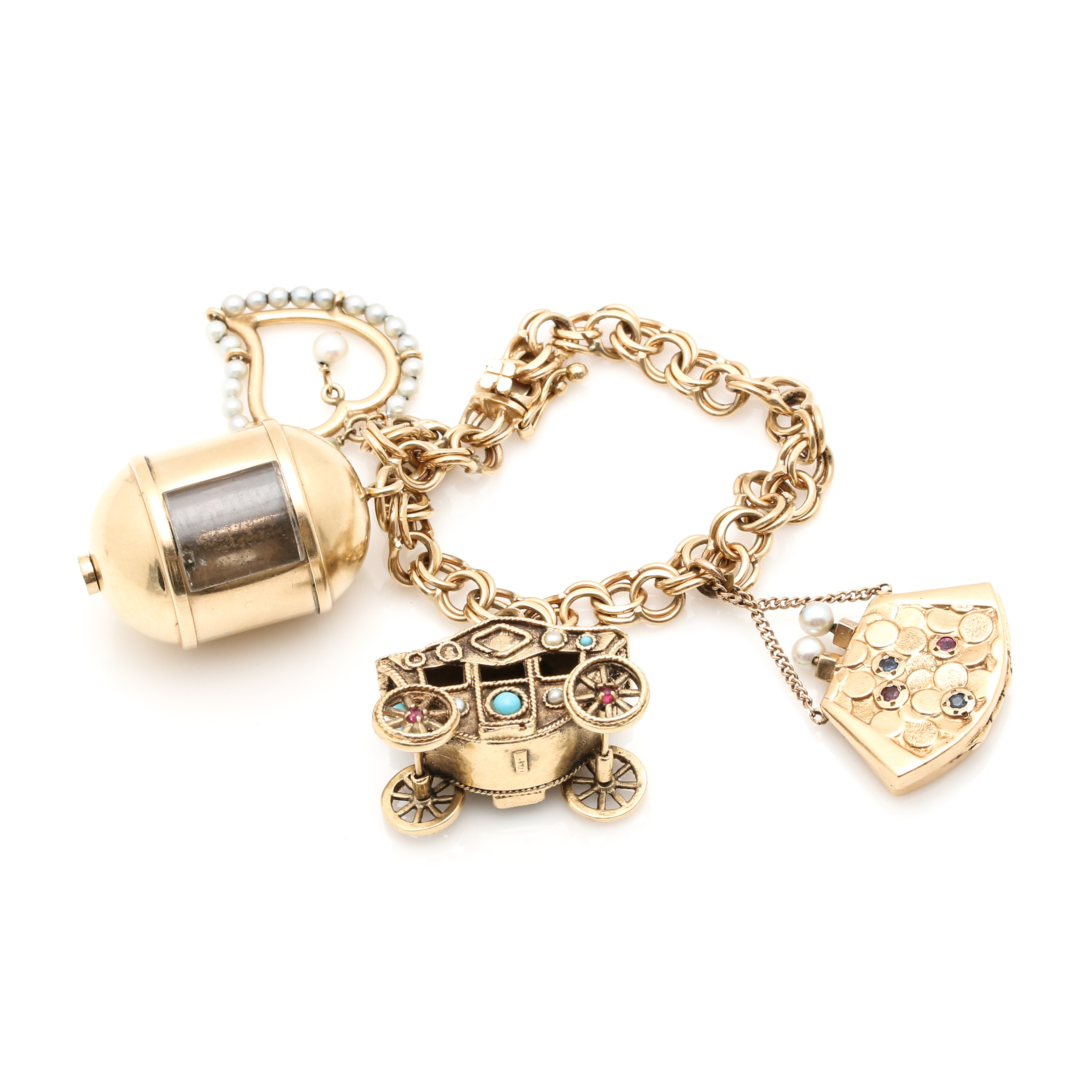 14K Yellow Gold Gemstone Charm Bracelet