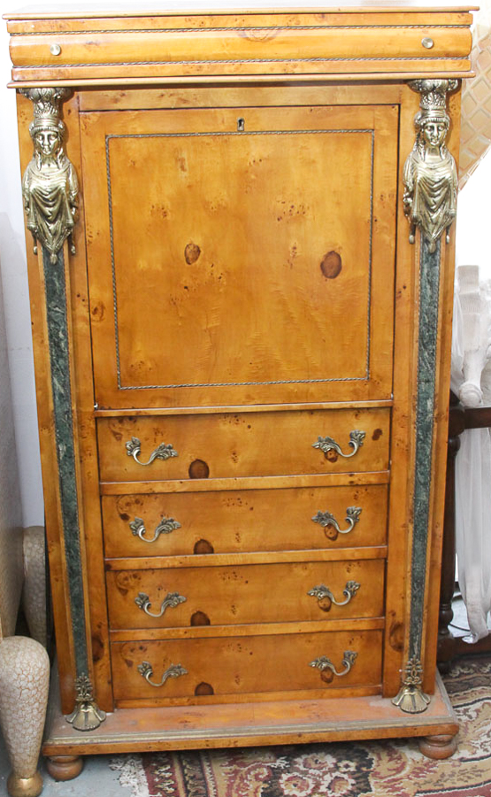 Vintage French Empire Style Maple Secretaire a' Abattant