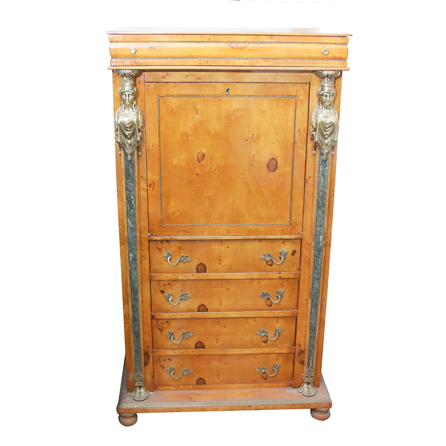 Vintage French Empire Style Maple Secretaire a' Abattant