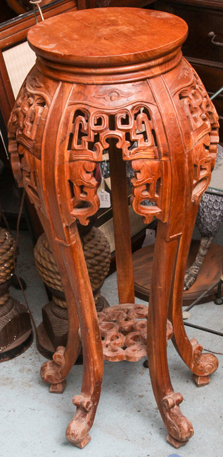 Chinese Inspired Carved Wood Plant Stand