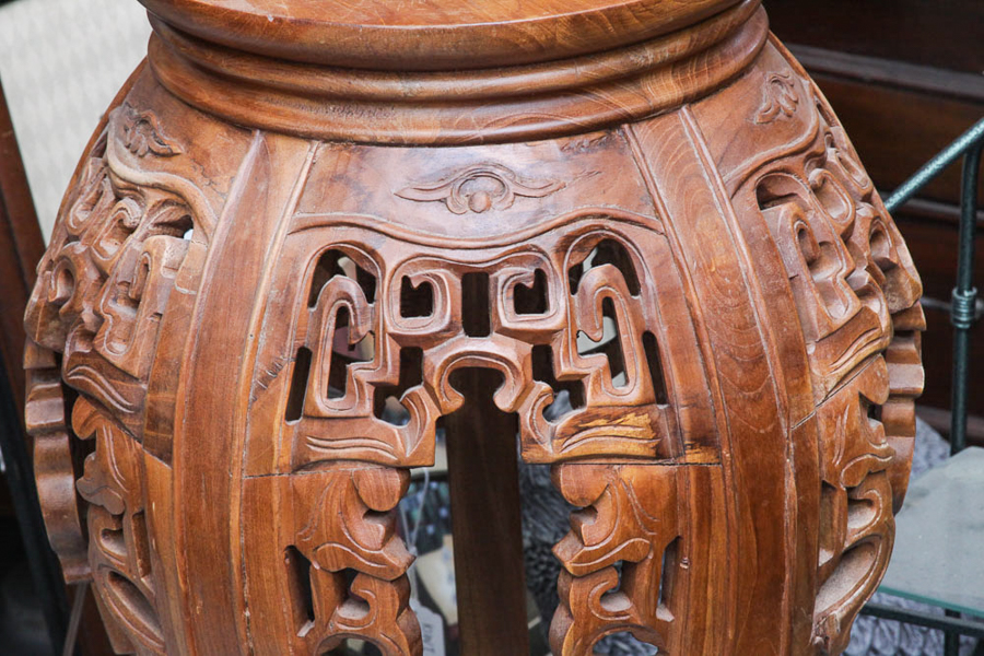 Chinese Inspired Carved Wood Plant Stand
