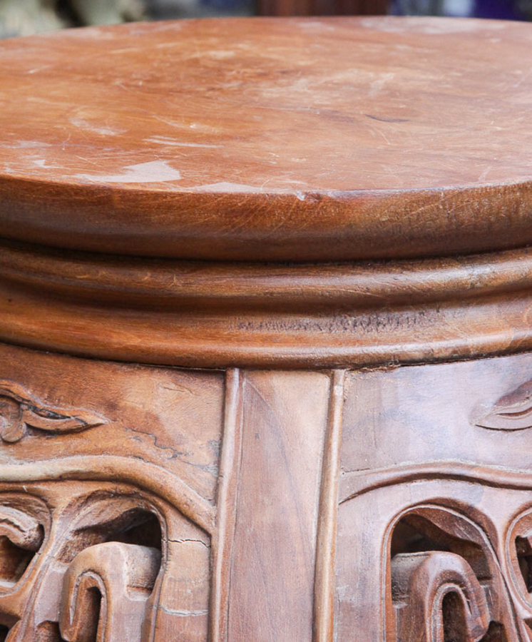 Chinese Inspired Carved Wood Plant Stand