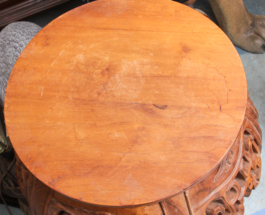 Chinese Inspired Carved Wood Plant Stand