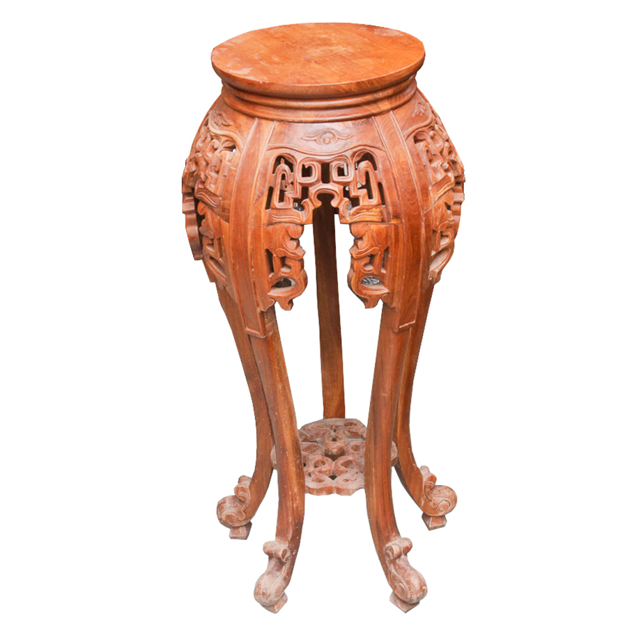 Chinese Inspired Carved Wood Plant Stand
