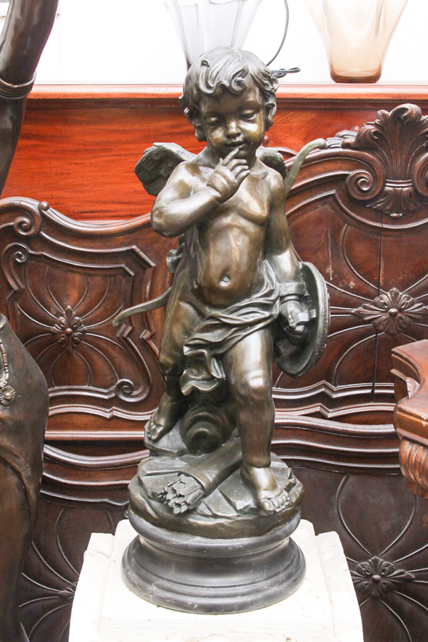 Bronze Cupid Sculpture on Marble Base