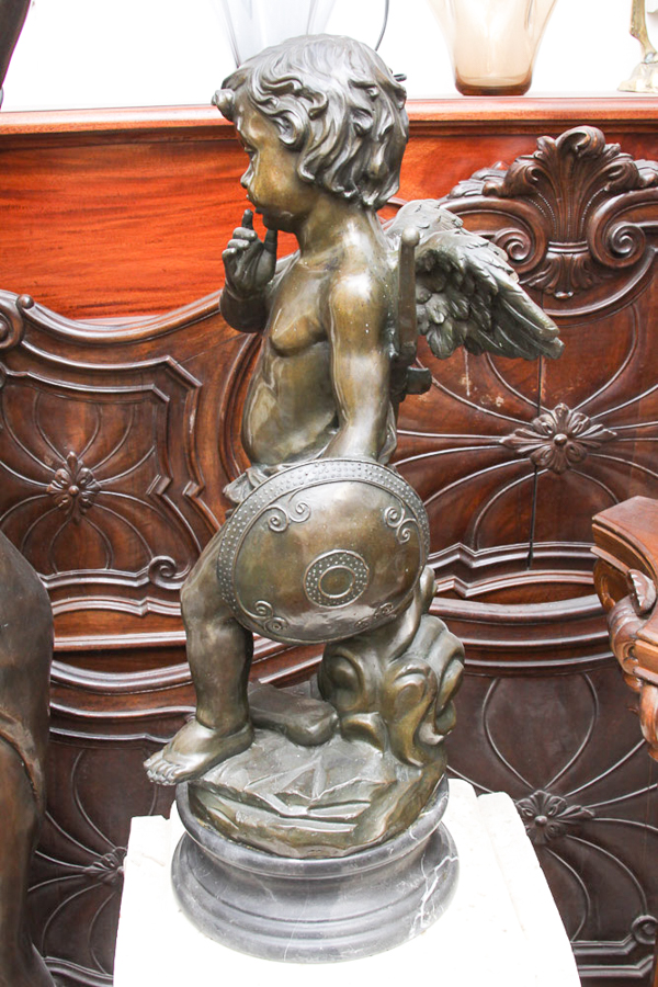 Bronze Cupid Sculpture on Marble Base