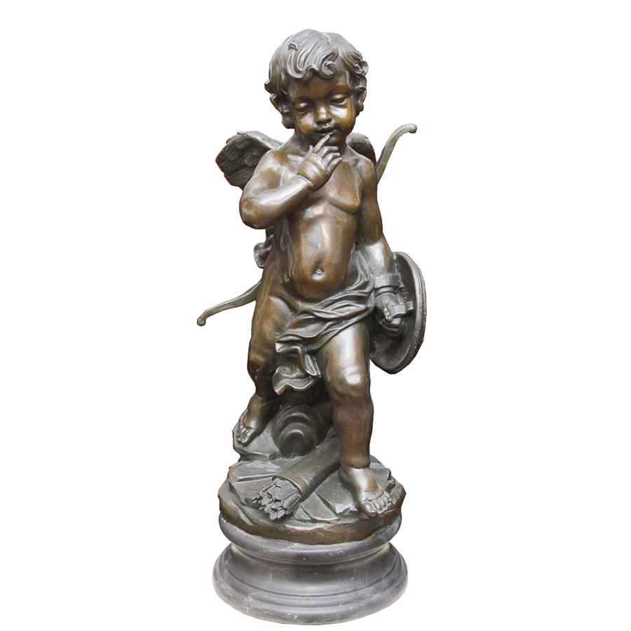 Bronze Cupid Sculpture on Marble Base