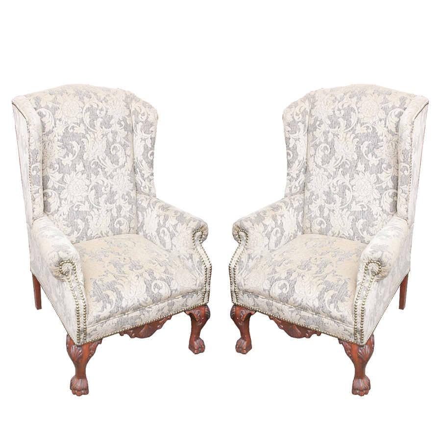 Pair of Queen Anne Style Wingback Armchairs
