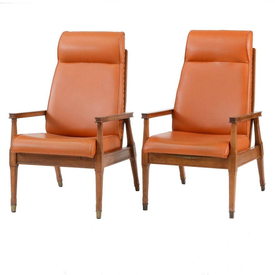 Pair of Pecan Framed Lounge Chairs