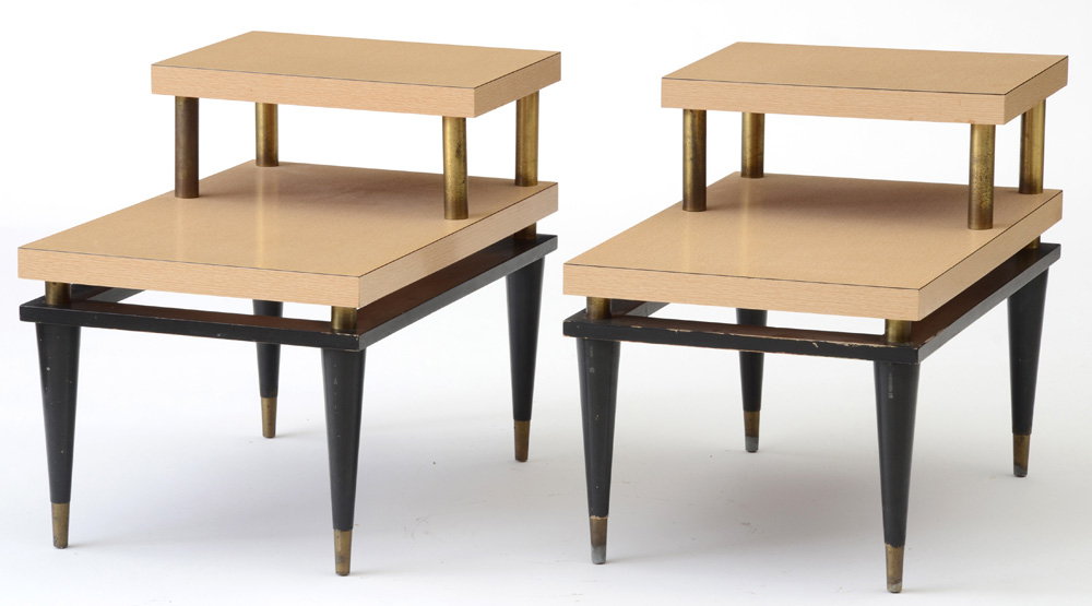 Mid Century Modern Bleached Oak Grain Laminated End Tables