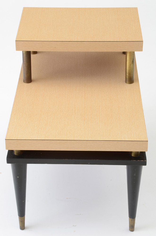 Mid Century Modern Bleached Oak Grain Laminated End Tables