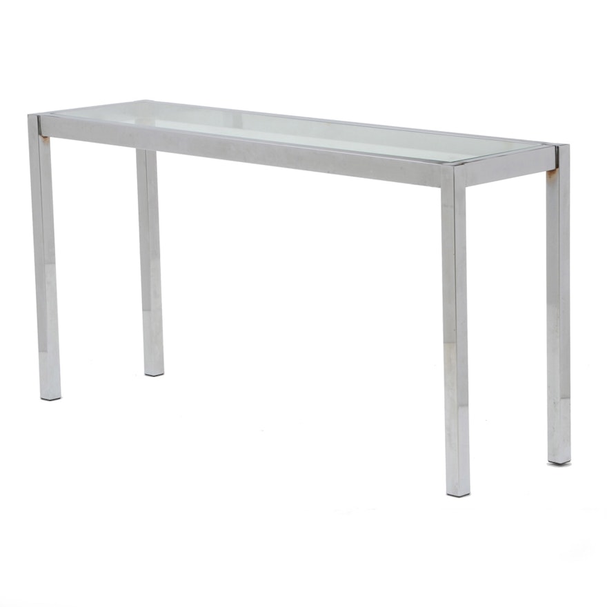 Chrome Sofa / Console Table with Glass Top