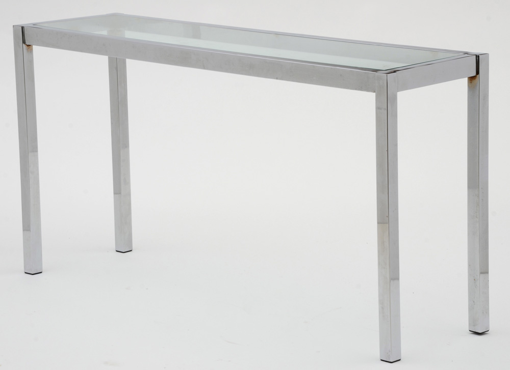 Chrome Sofa / Console Table with Glass Top
