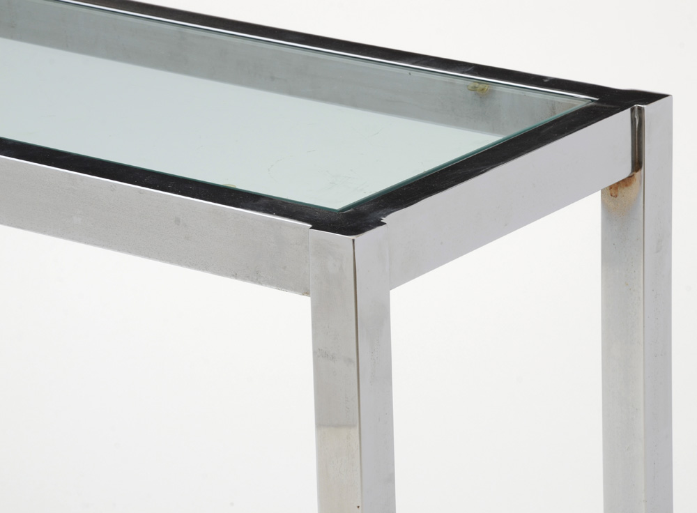 Chrome Sofa / Console Table with Glass Top