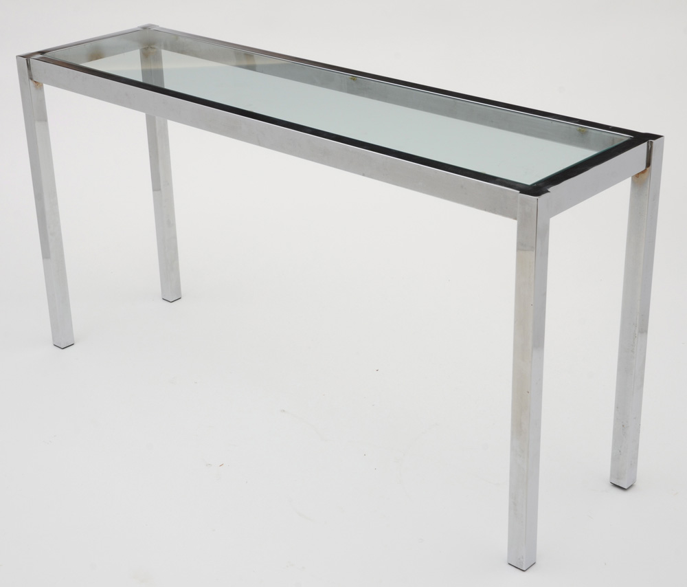 Chrome Sofa / Console Table with Glass Top