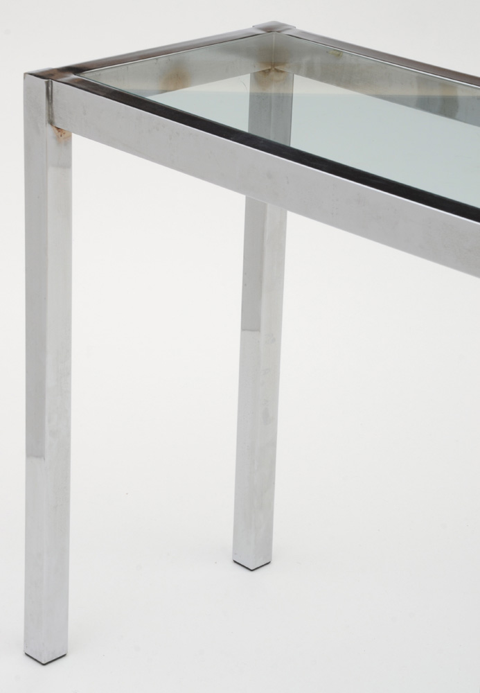 Chrome Sofa / Console Table with Glass Top