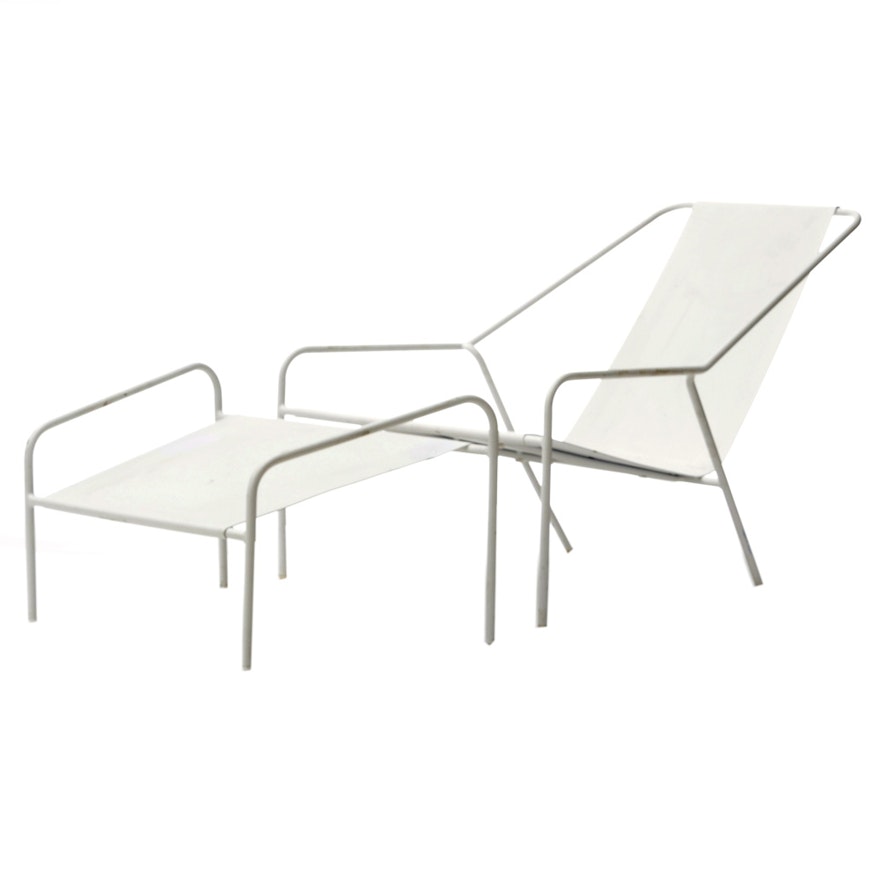 White Metal Lounge Chair with Footstool