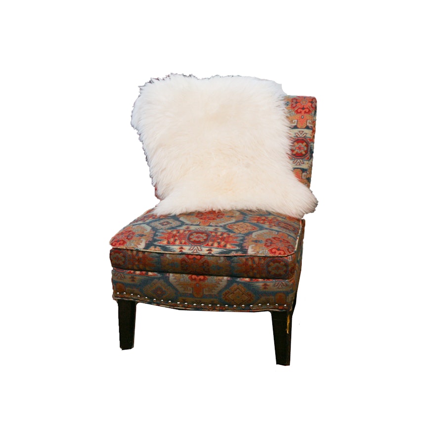 Colorful Accent Chair with Faux Fur Throw