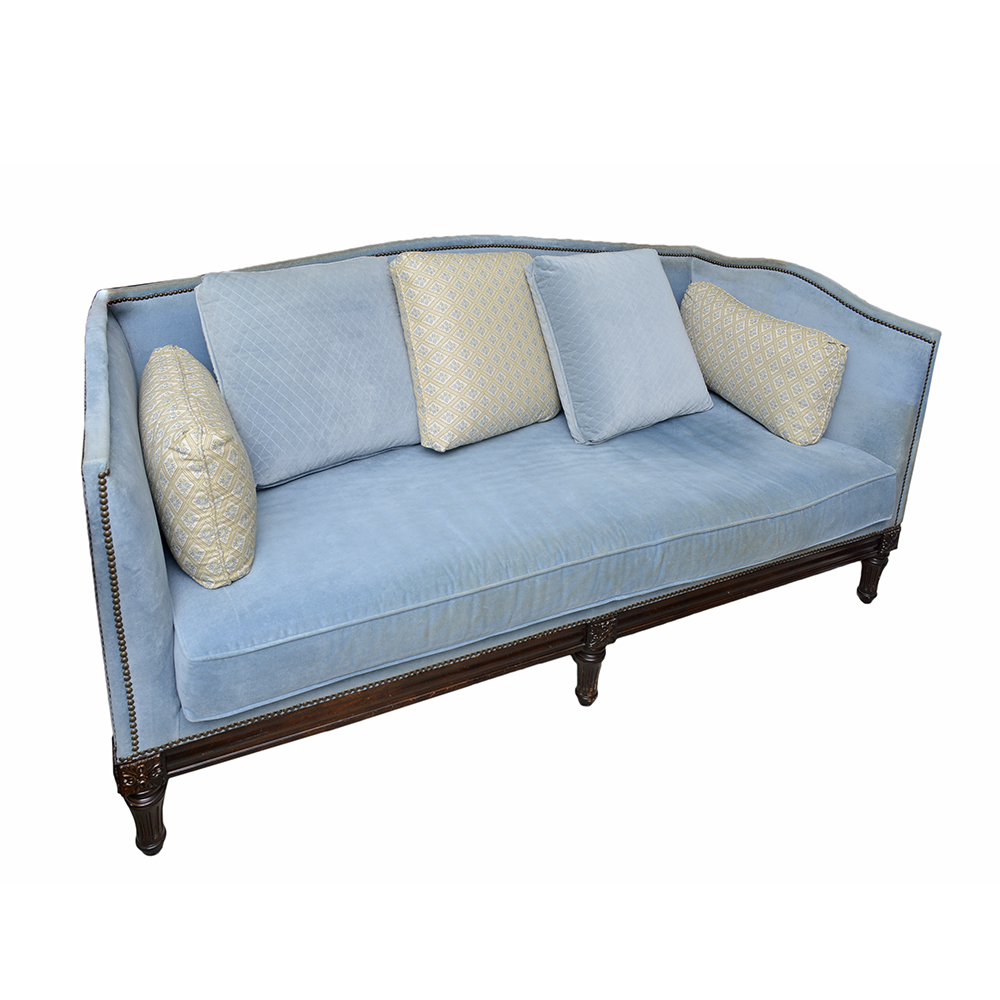 Louis XVI Style Blue Velour Sofa