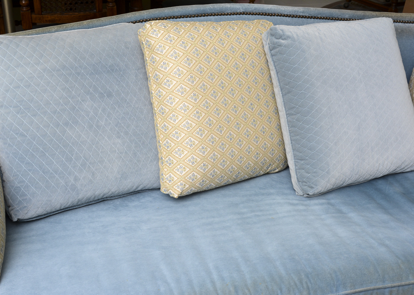 Louis XVI Style Blue Velour Sofa