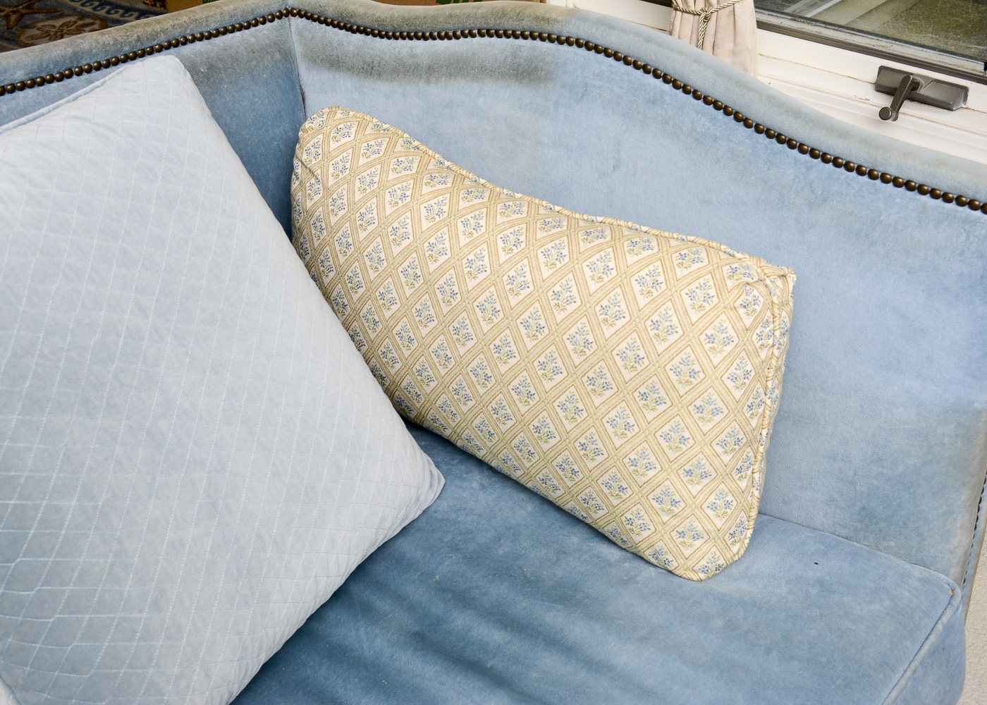 Louis XVI Style Blue Velour Sofa