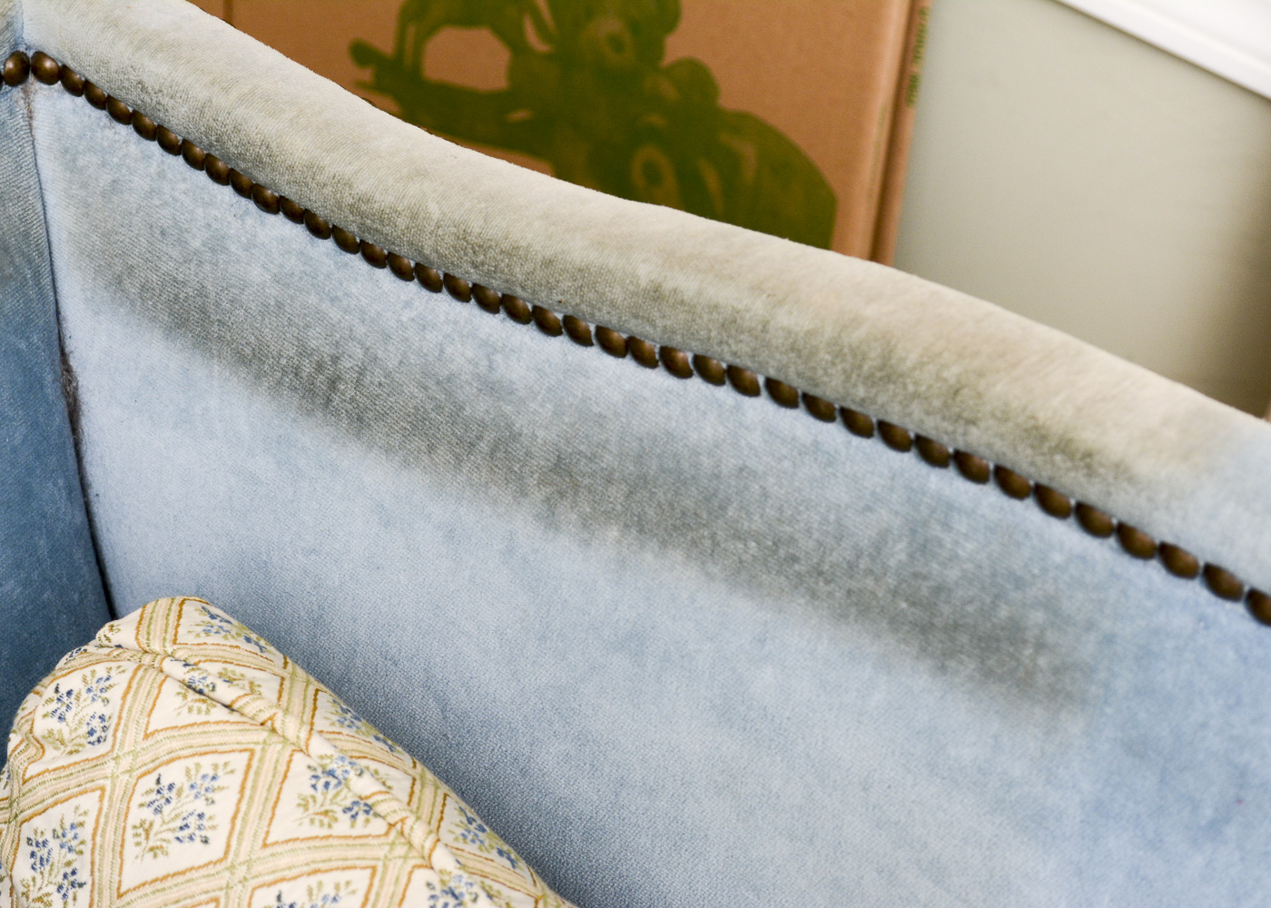 Louis XVI Style Blue Velour Sofa