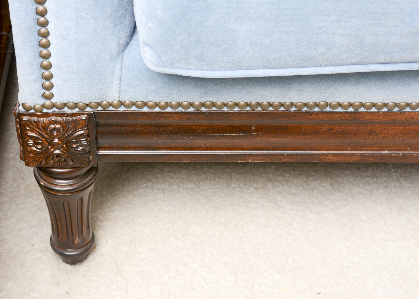 Louis XVI Style Blue Velour Sofa