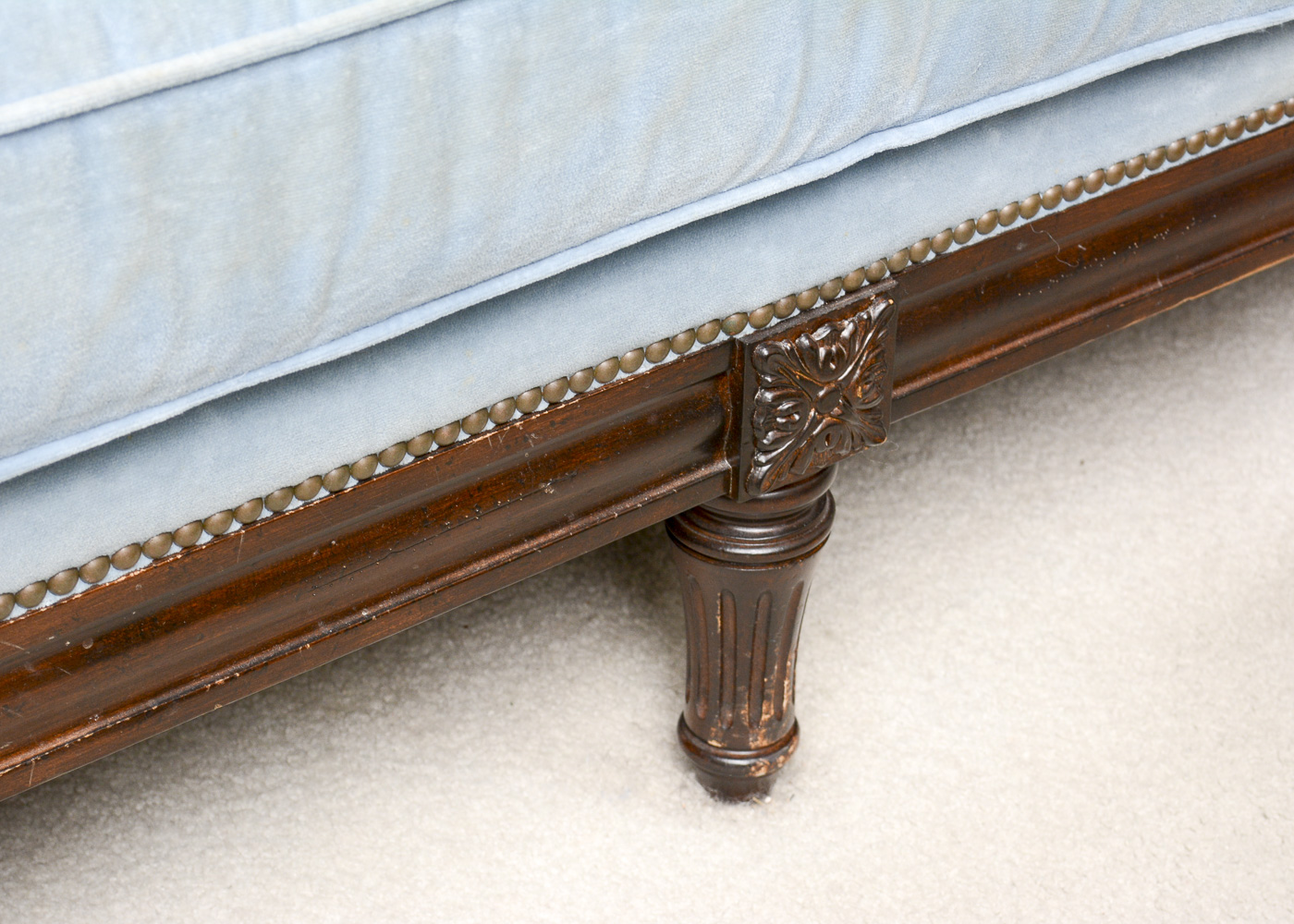 Louis XVI Style Blue Velour Sofa