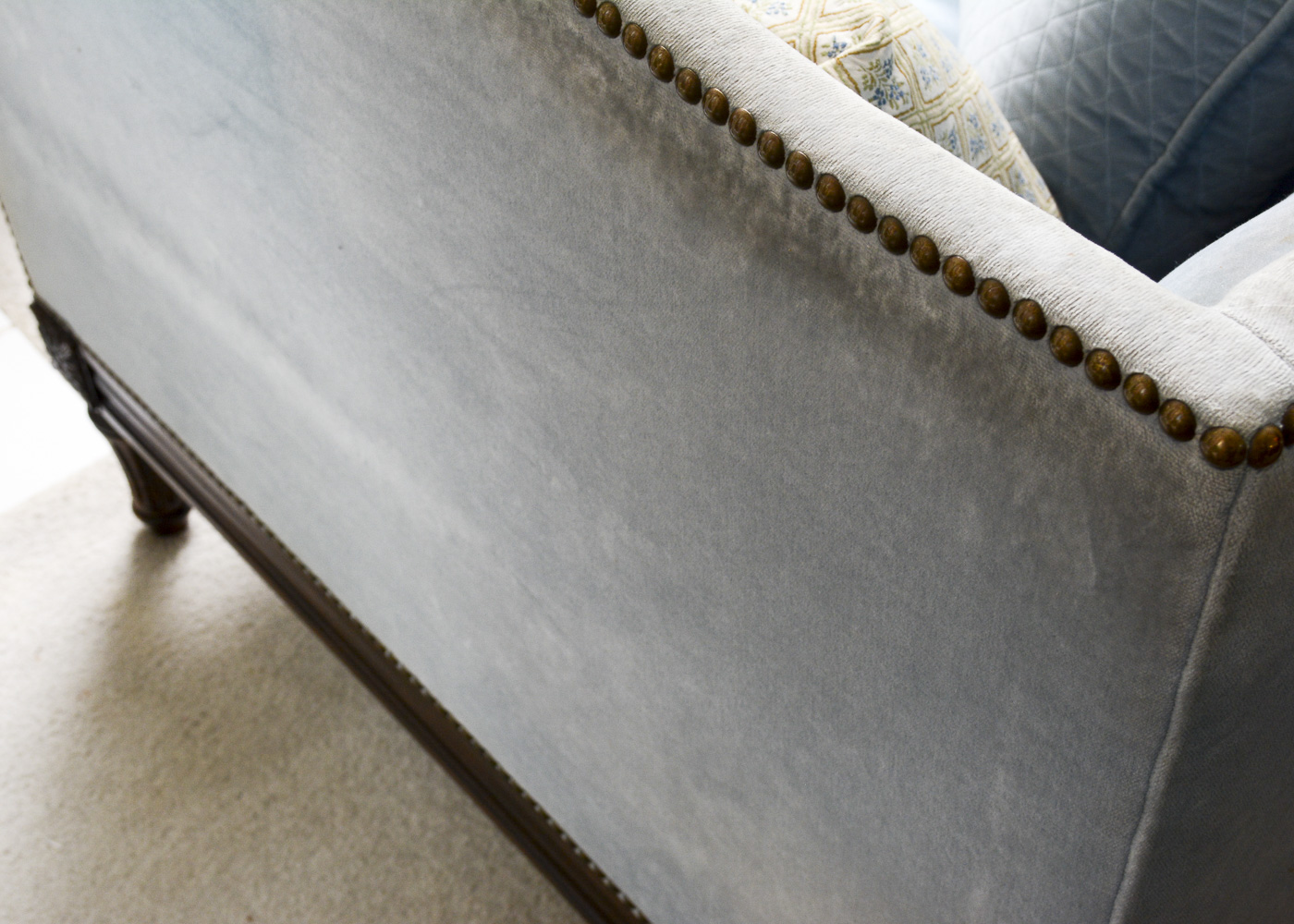 Louis XVI Style Blue Velour Sofa