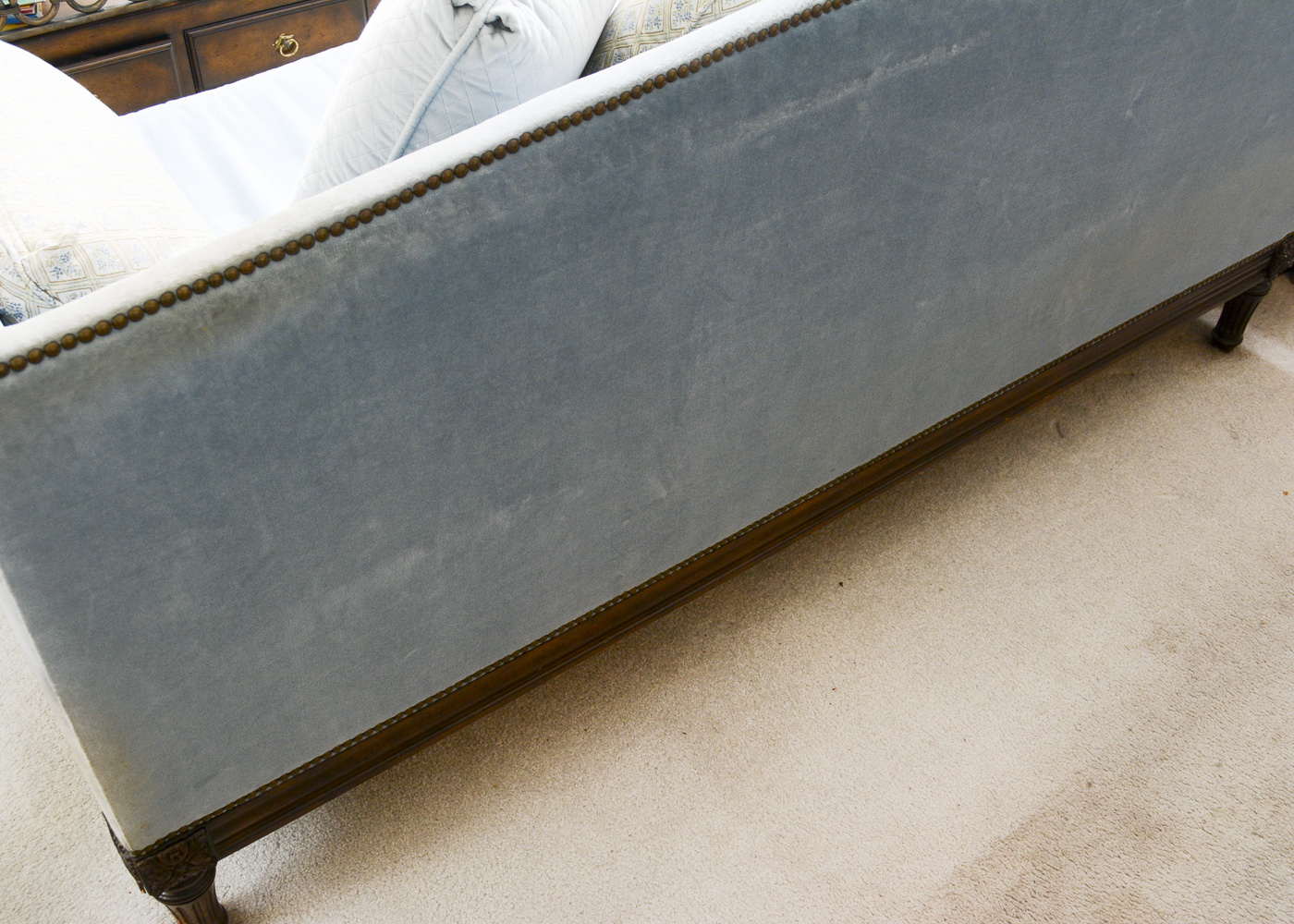 Louis XVI Style Blue Velour Sofa