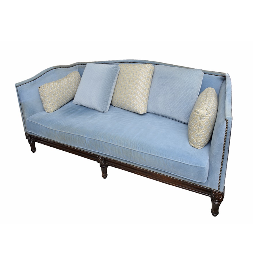 Louis XVI Style Blue Velour Sofa