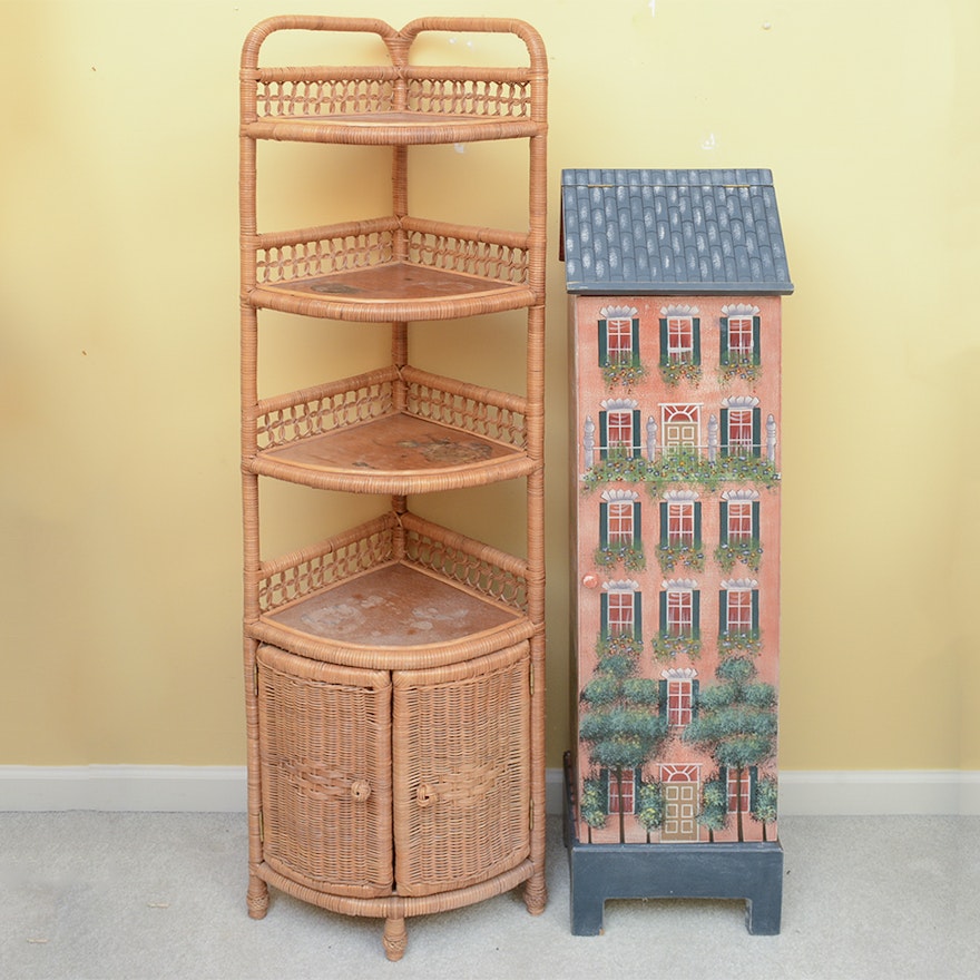 Wicker Corner Shelf and House Cabinet