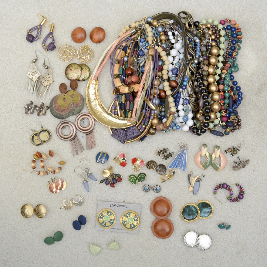 Assorted Costume Jewelry Including Gold Tone Earrings