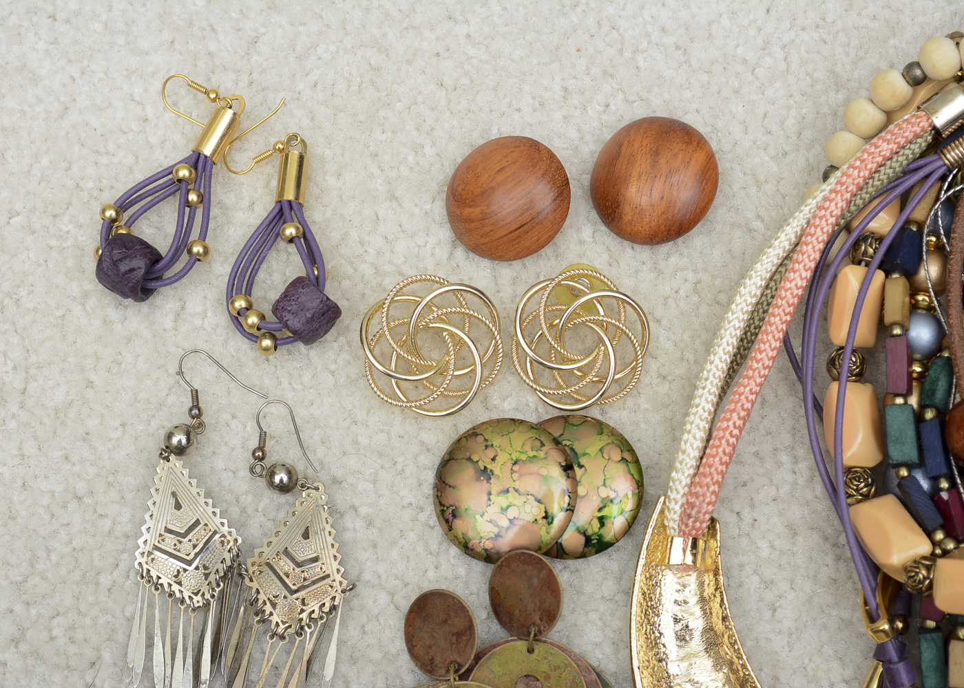 Assorted Costume Jewelry Including Gold Tone Earrings