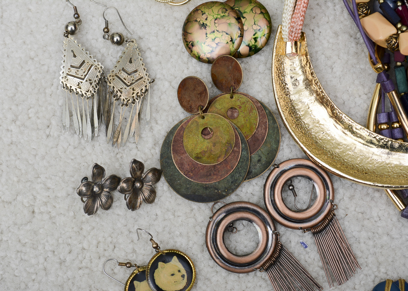 Assorted Costume Jewelry Including Gold Tone Earrings