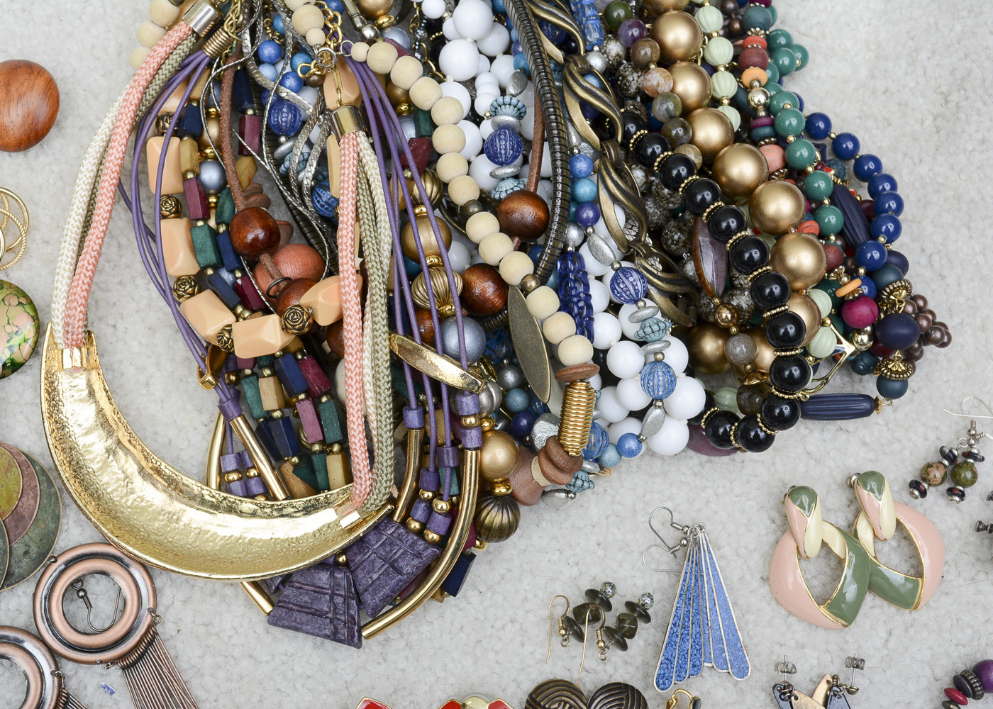 Assorted Costume Jewelry Including Gold Tone Earrings