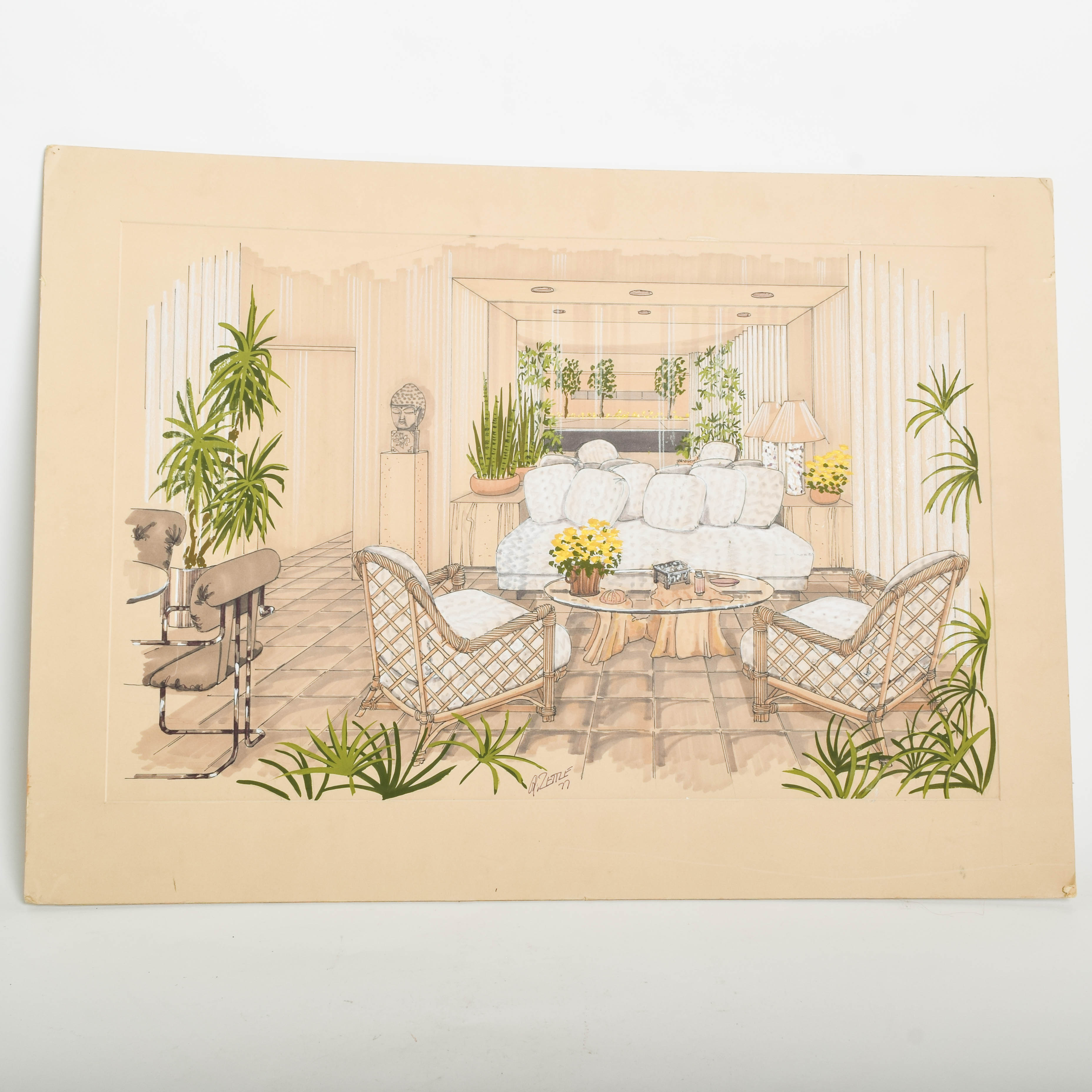 Gene Zettle Watercolor and Gouache Painting on Paper