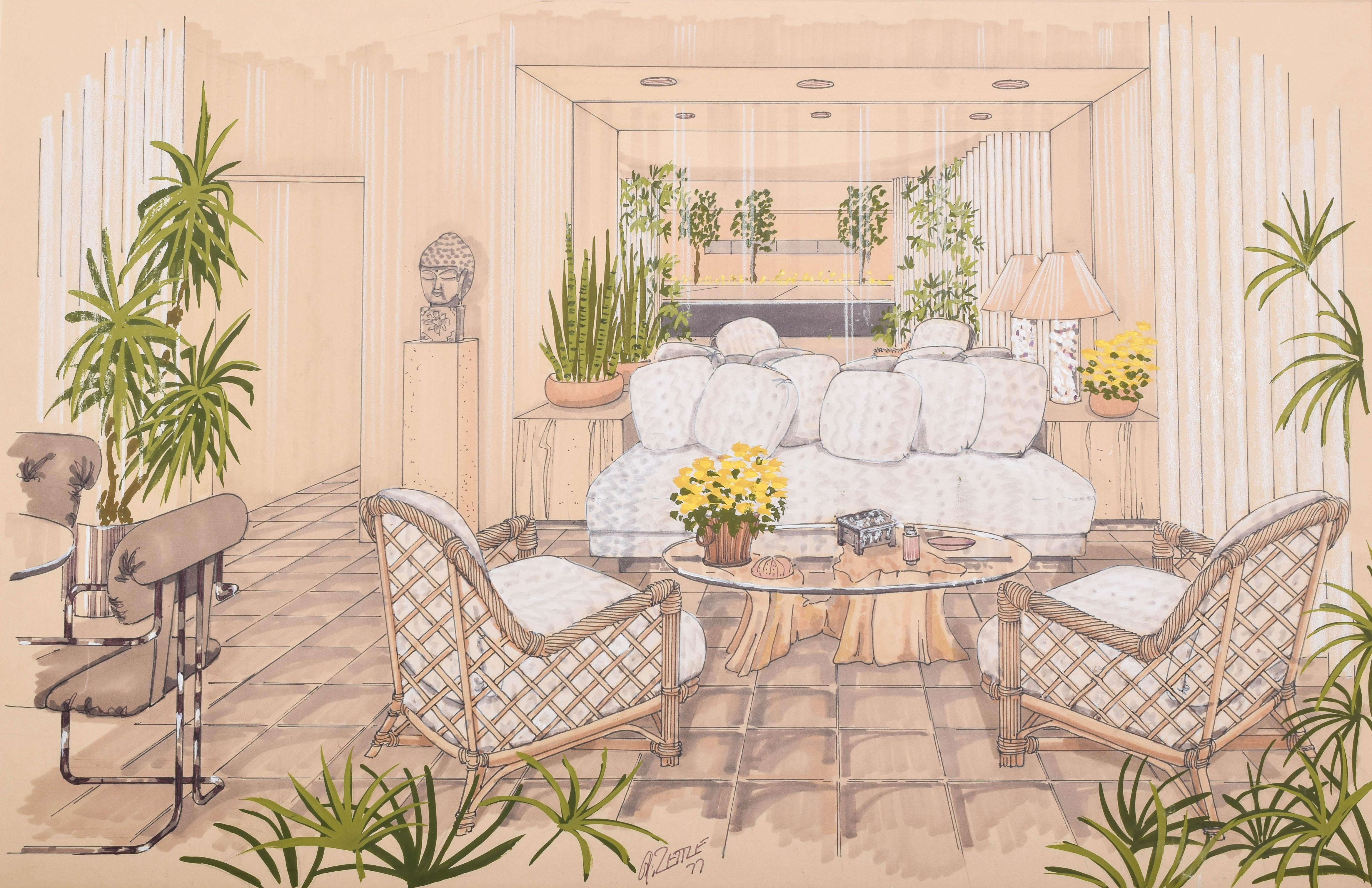 Gene Zettle Watercolor and Gouache Painting on Paper