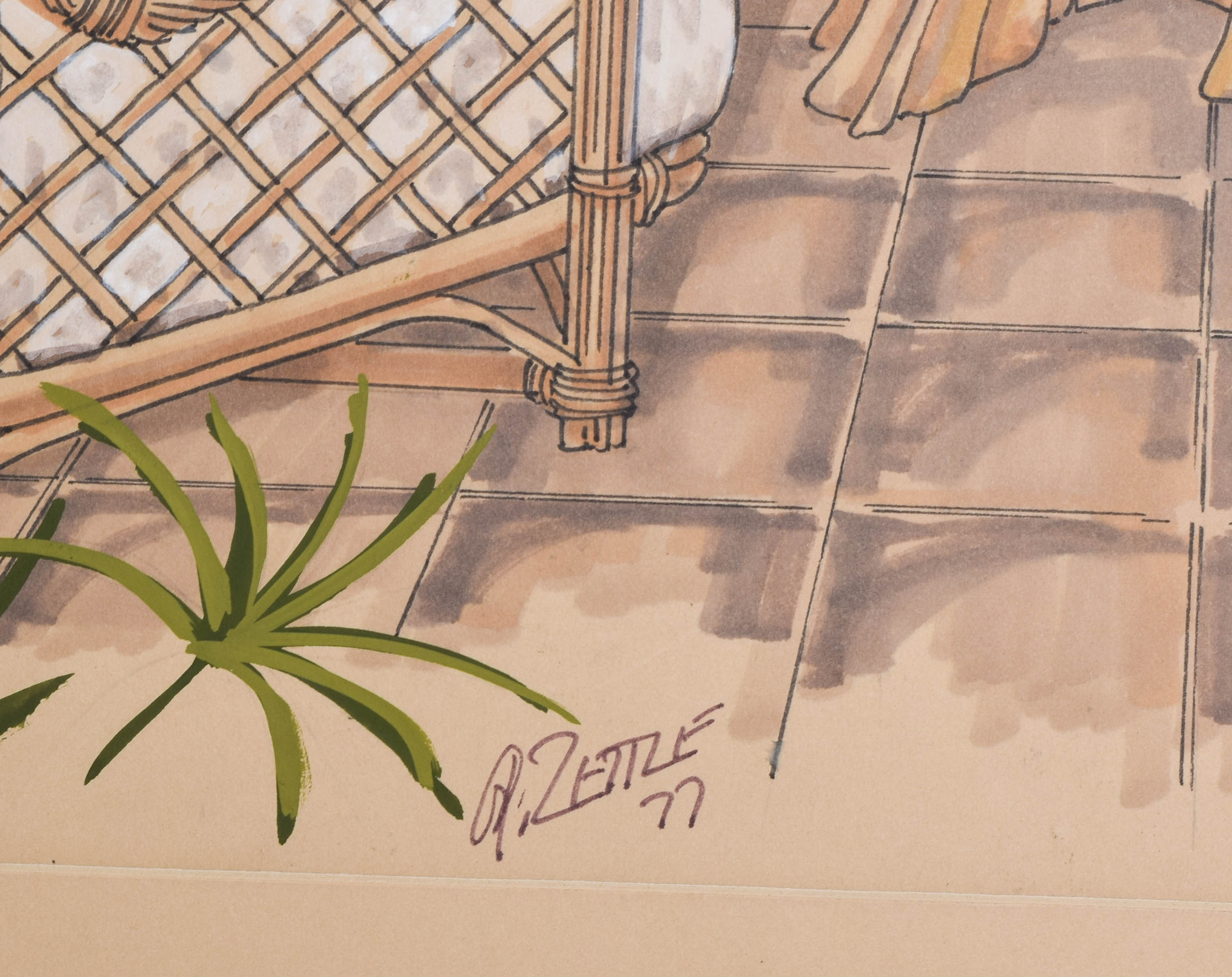 Gene Zettle Watercolor and Gouache Painting on Paper