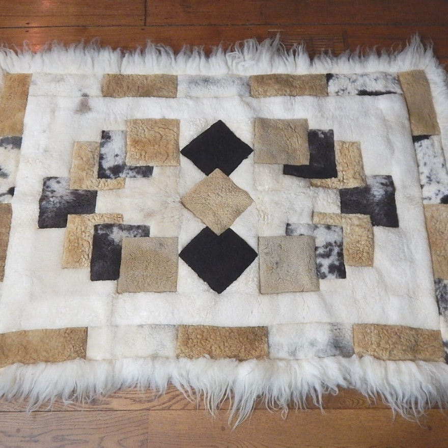 Shearling Fur Patchwork Accent Rug