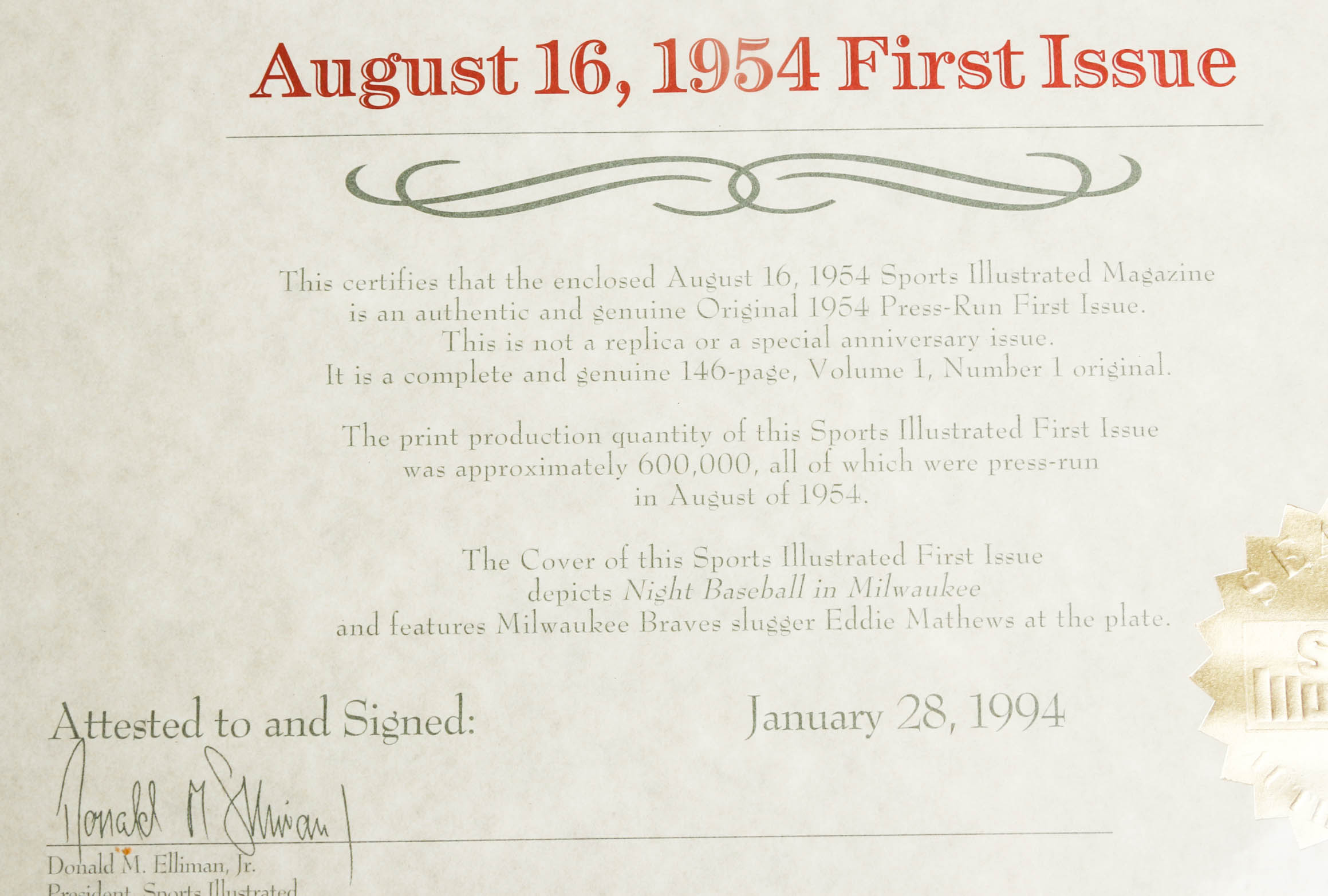 "Sports Illustrated" Magazine First Issue August 16, 1954