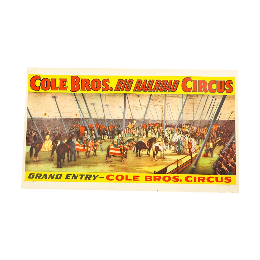 Vintage Offset Lithograph Poster for Cole Bros. Circus