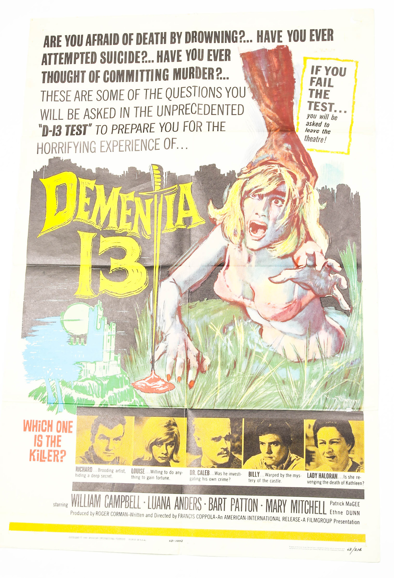 Vintage 1963 "Dementia 13" Movie Poster