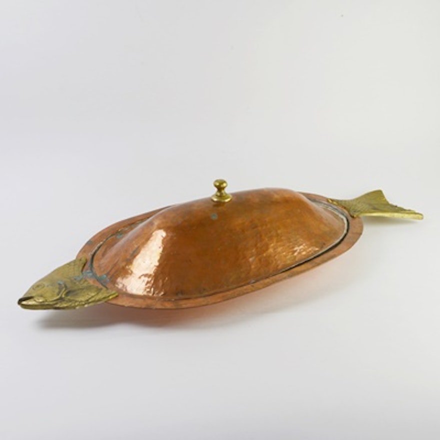 Copper and Brass Lidded Fish Platter