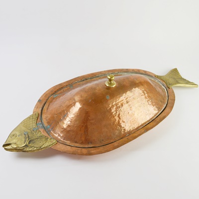 Copper and Brass Lidded Fish Platter