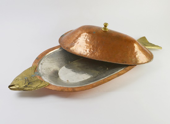 Copper and Brass Lidded Fish Platter