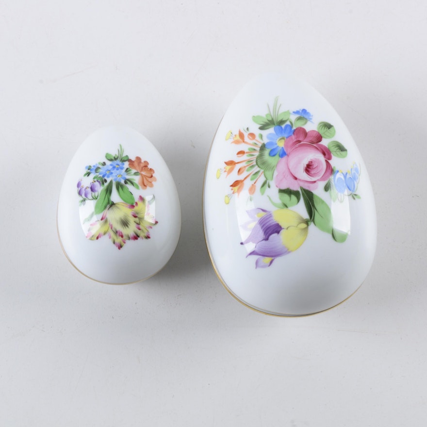 Herend Hand Painted Porcelain Egg Trinket Boxes