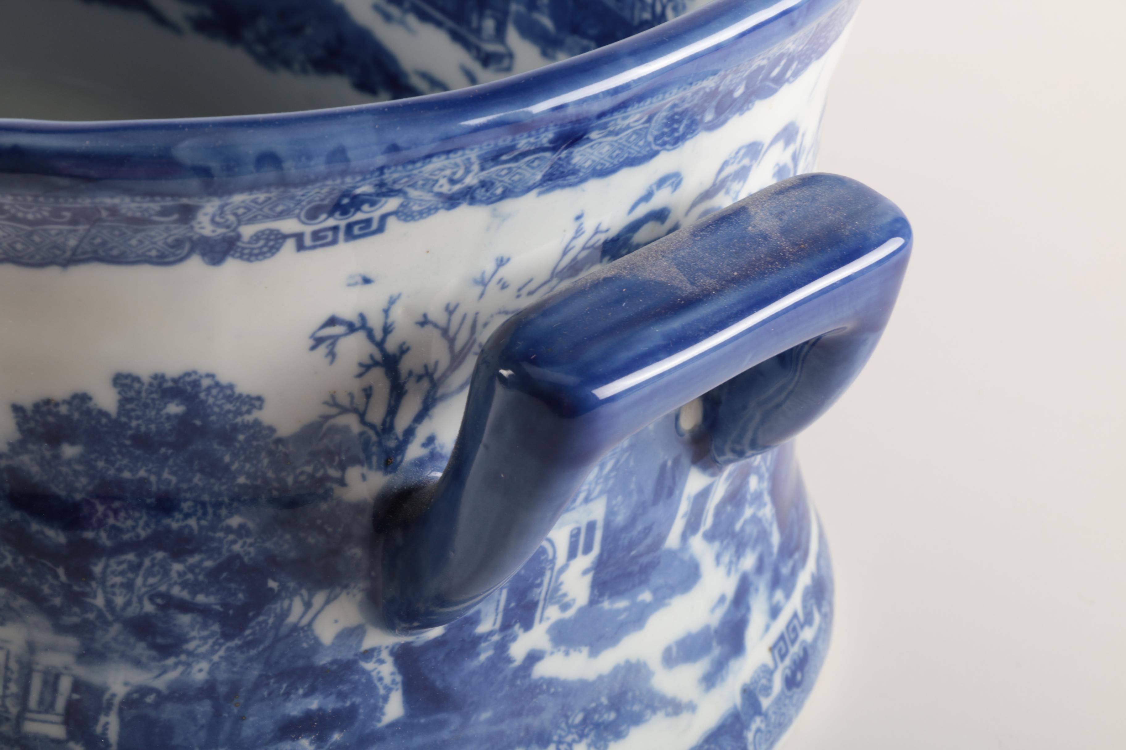 Three Hands Corp. Blue on White Transferware