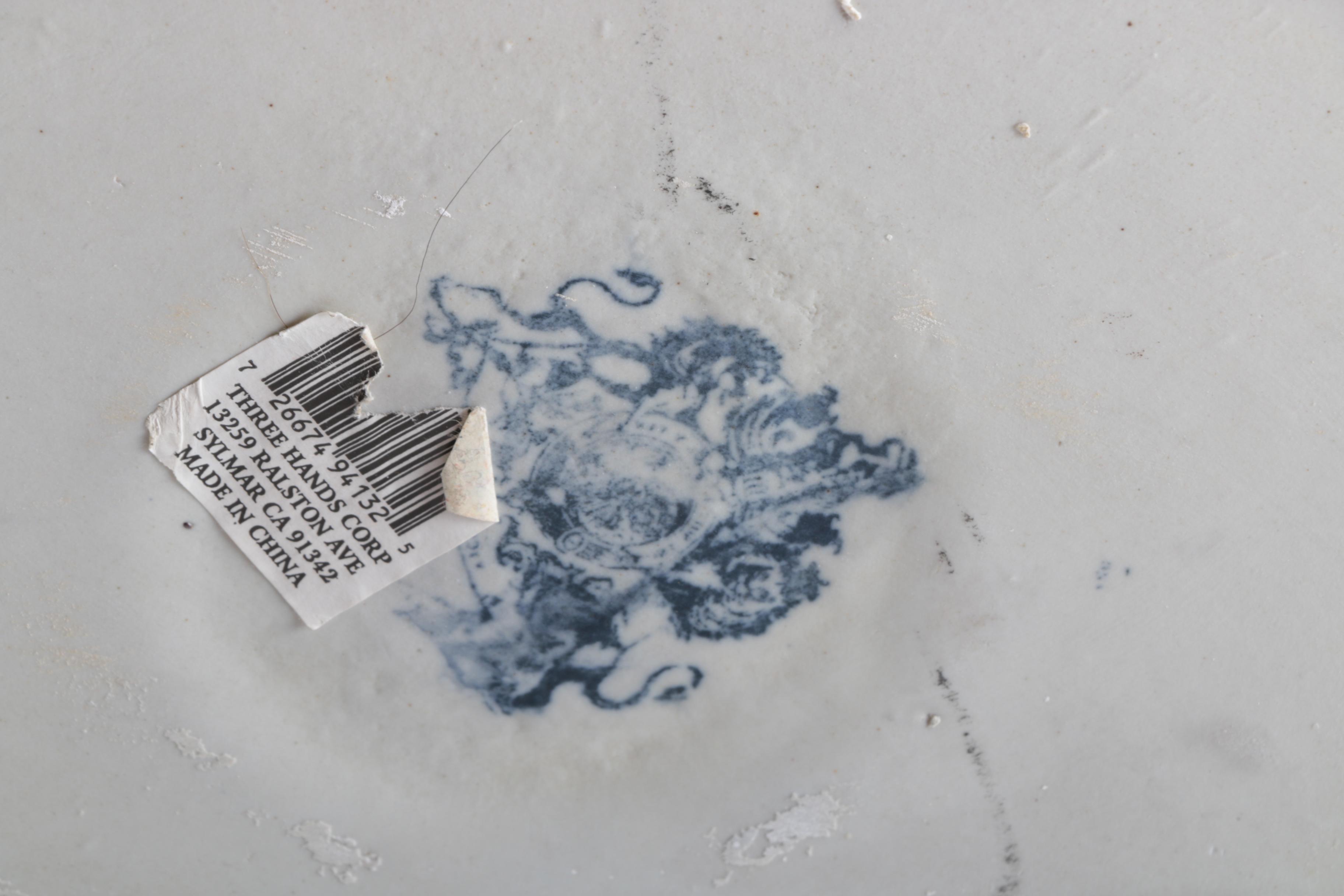 Three Hands Corp. Blue on White Transferware