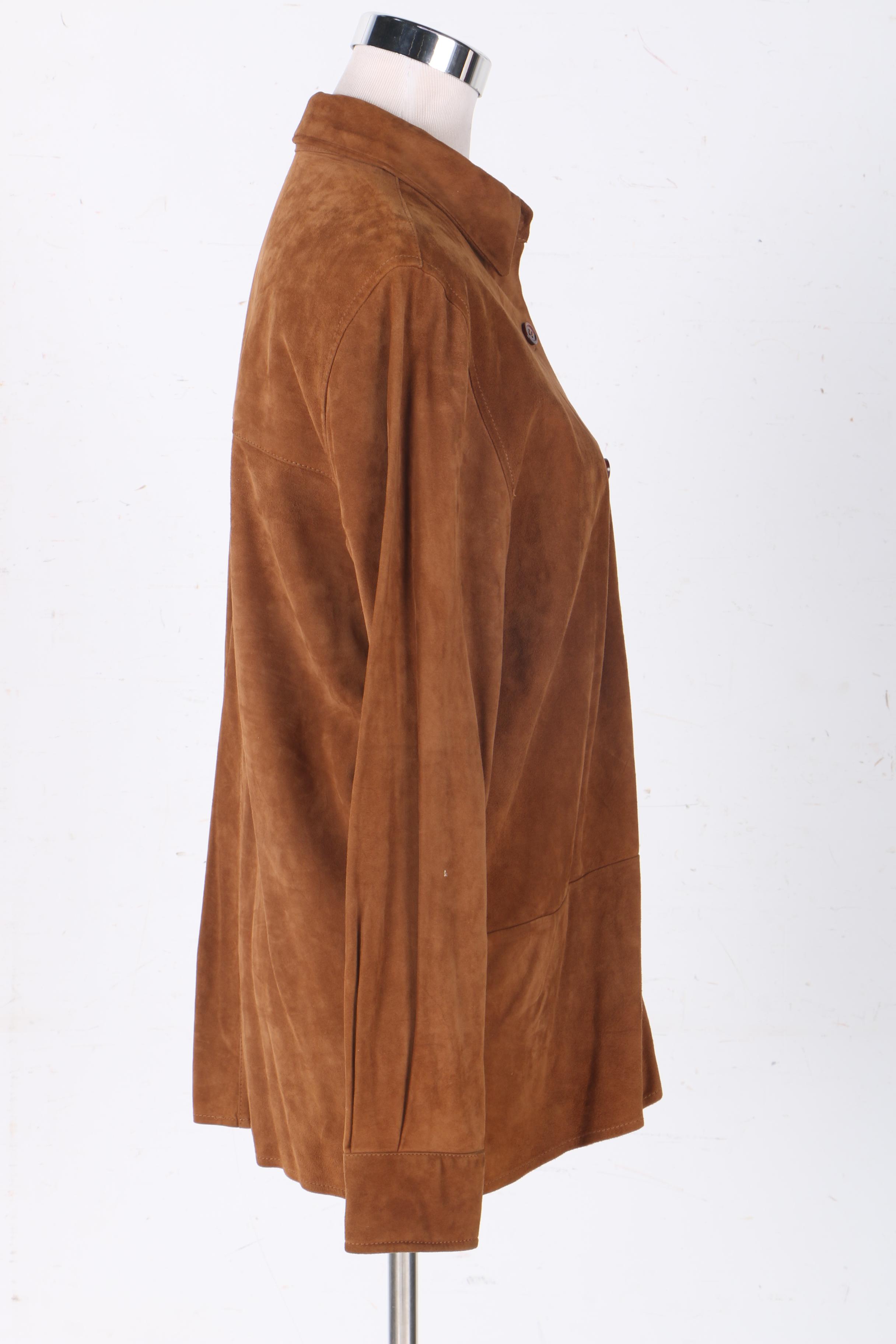 Women's Brown Faux Suede Shirt Jacket